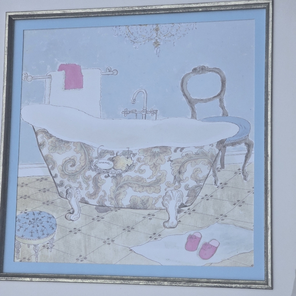 Vintage French Country Bathtub Wall Art Framed Bathroom Decor - Picture 3 of 6